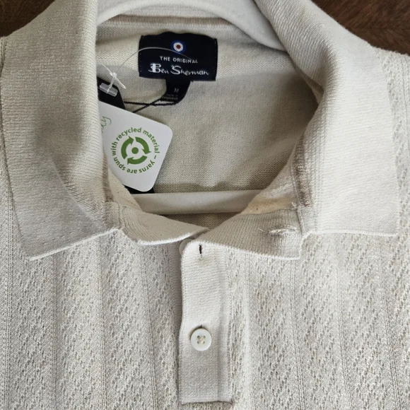 NWT-BEN SHERMAN Off-White Polo Shirt. Size M - Picture 4 of 11